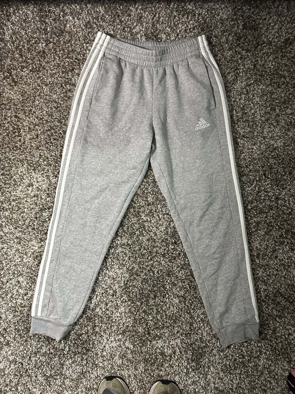 Adidas 3-Stripes Fleece Joggers Size M Gray White